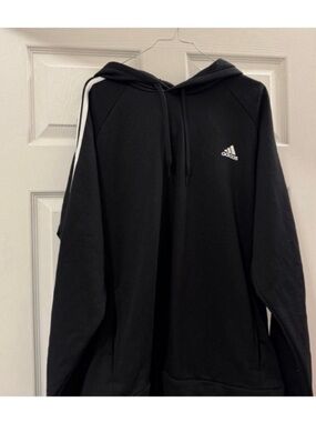 adidas Black Hoodie with White Shoulder Stripes